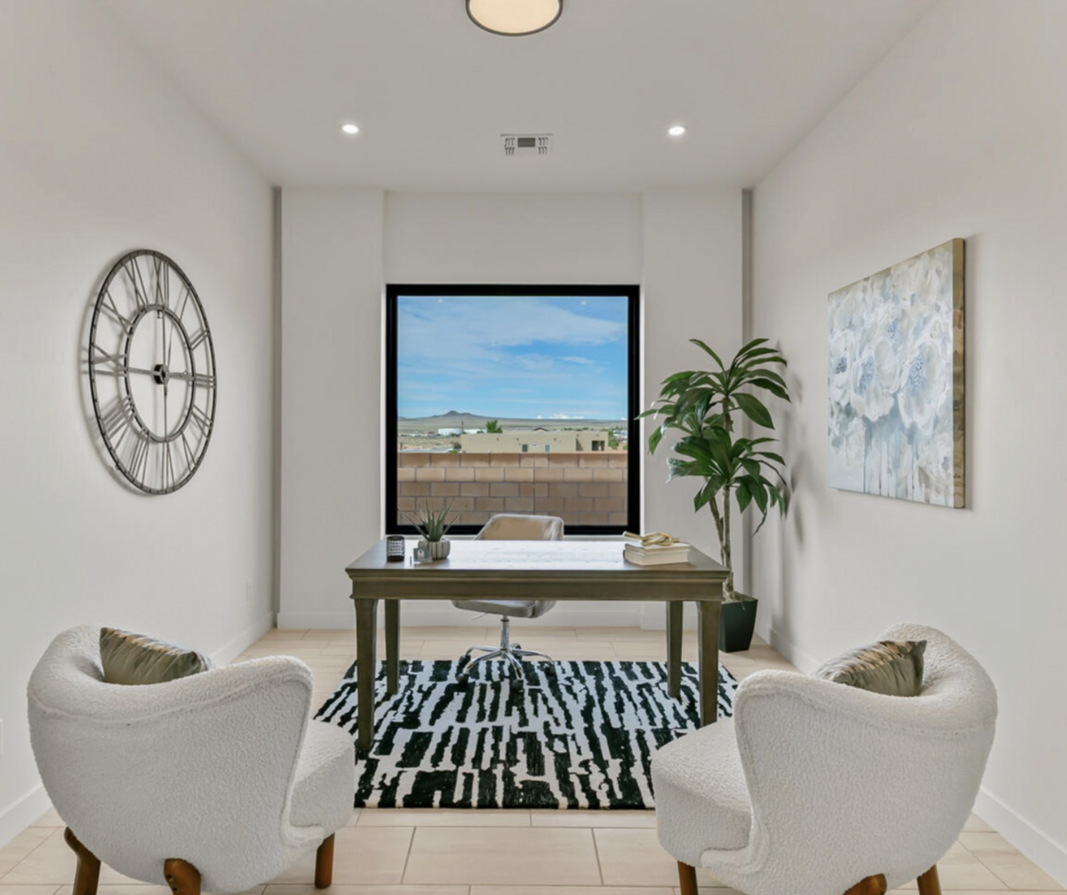 staged home office with large picture window